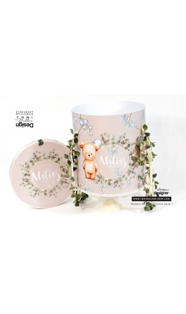 Trusou de botez personalizat prin brodare, cu ursuleti si frunze de eucalipt, Little Bear 19